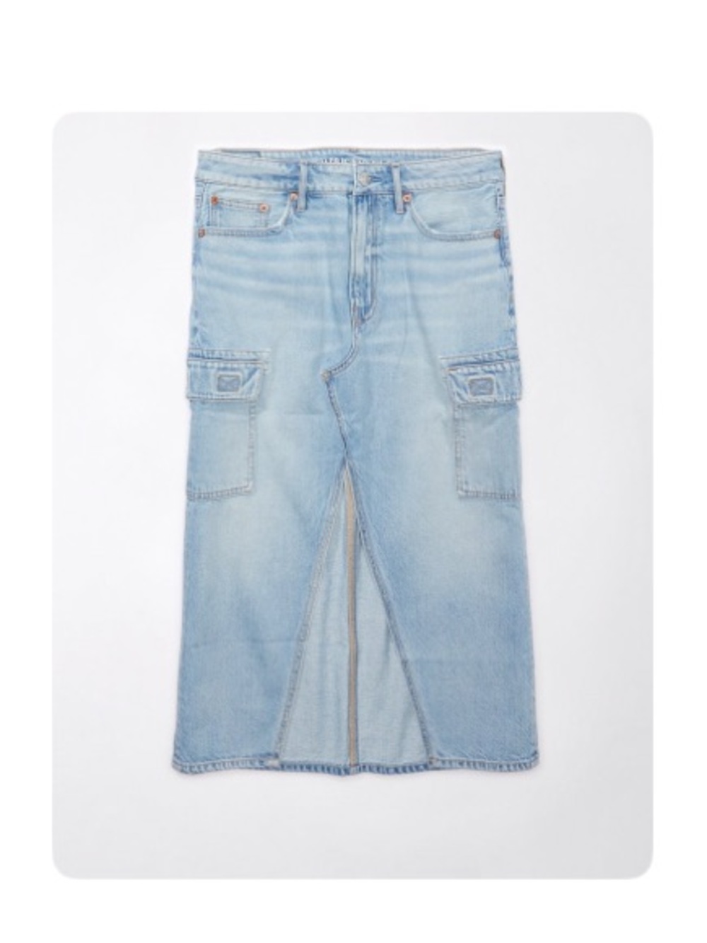 American Eagle Dreamy Drape High Waisted Cargo Denim Midi Skirt